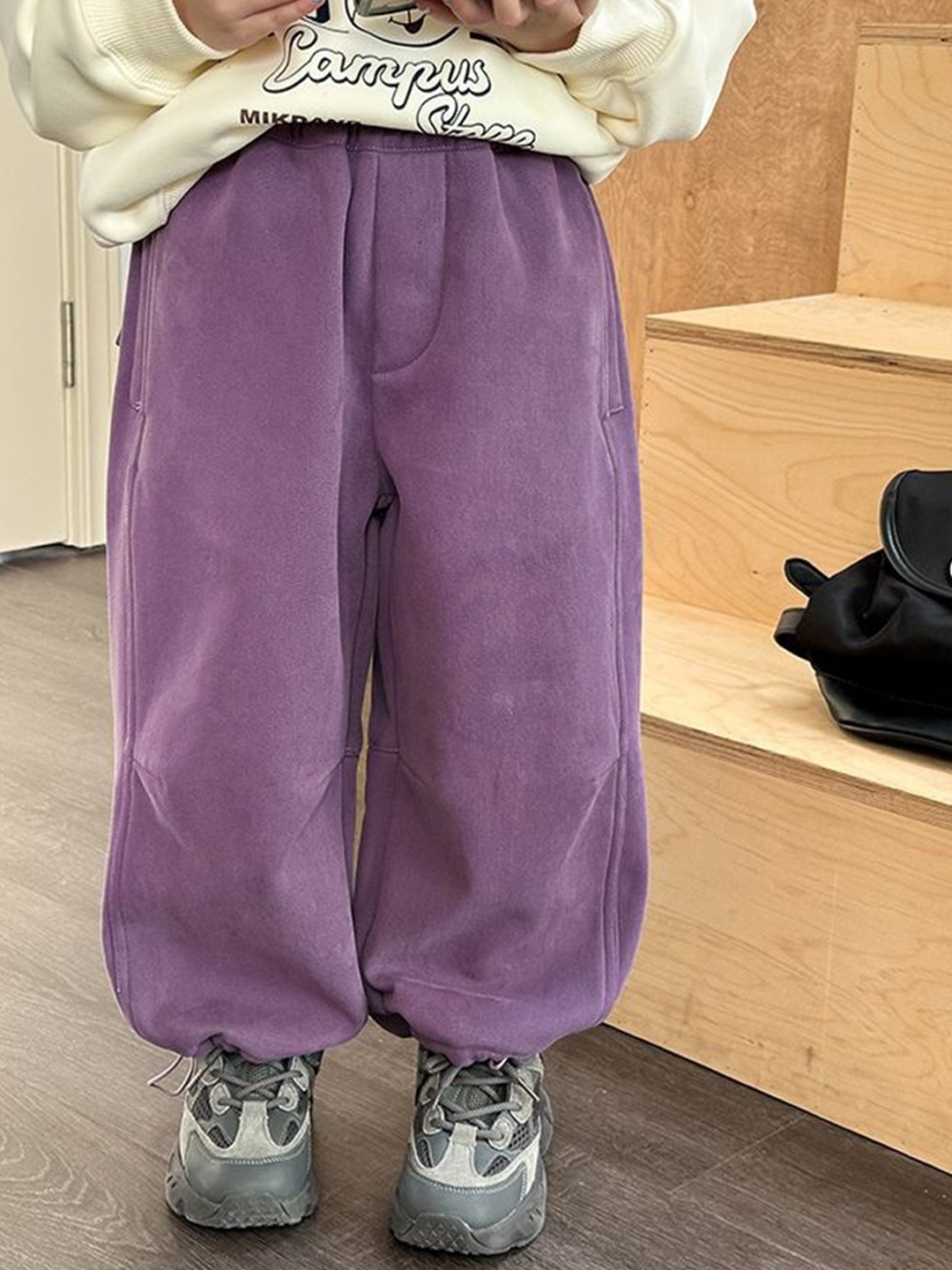 

LULU & SKY Girls Tapered Fit Wide Leg Cotton Trouser, Purple