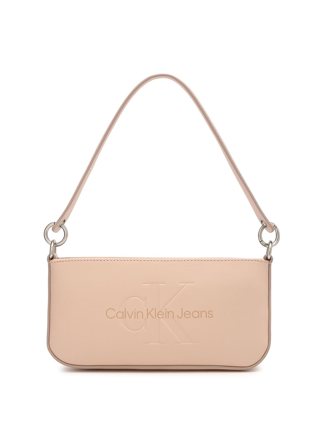 

Calvin Klein Women POUCH25 Typography Printed Structured Shoulder Bag, Beige