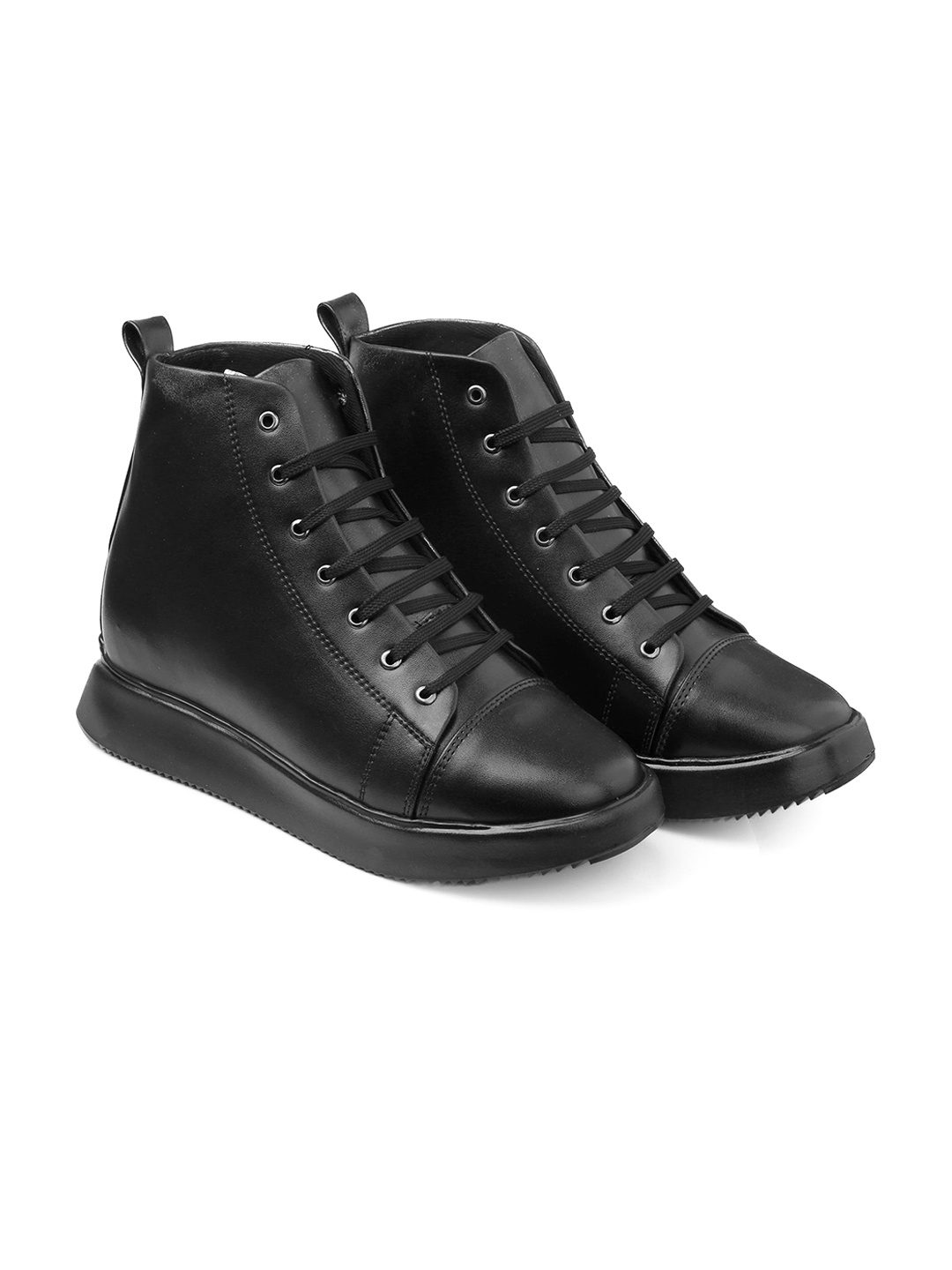 

Bxxy Men Hidden Elevator Round Toe Sneaker Boots, Black