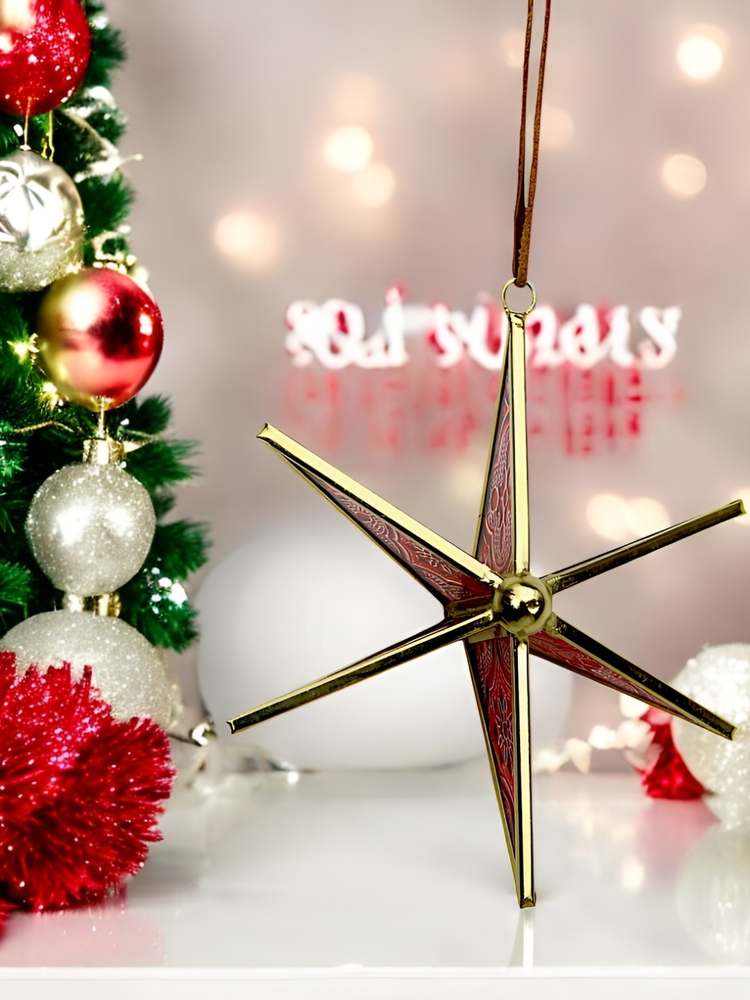 

Hind Decor Red & Gold-Toned Star Shaped Christmas Hanging Festive Decor