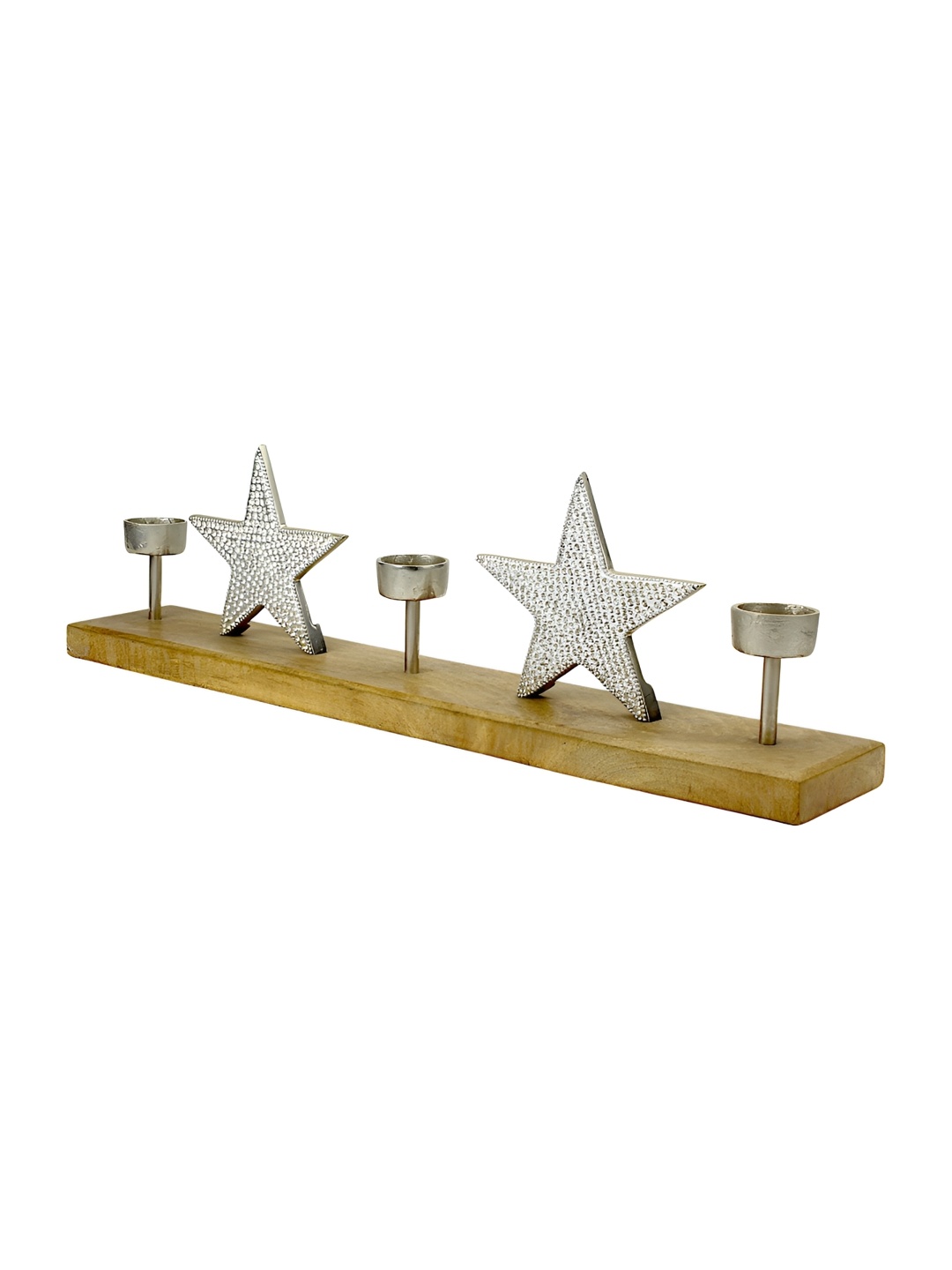 

Hind Decor Silver-Toned Textured Aluminum 3-Jointed Candle Holder