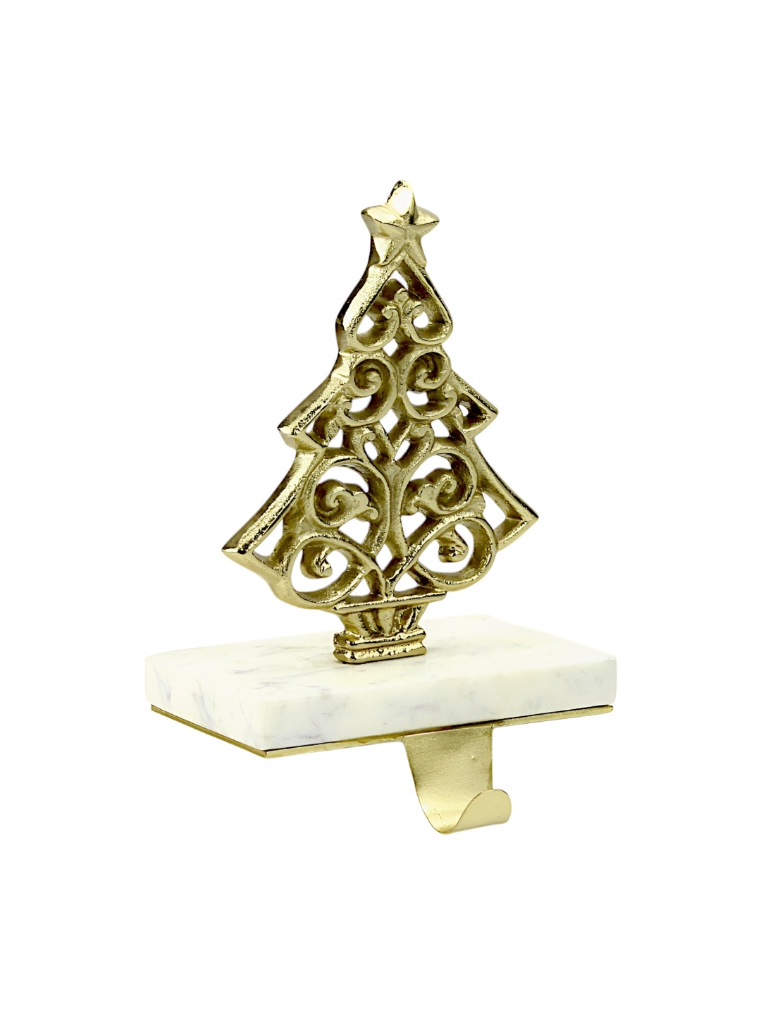 

Hind Decor Gold-Toned & White Christmas Tree Marble Base Stocking Holder