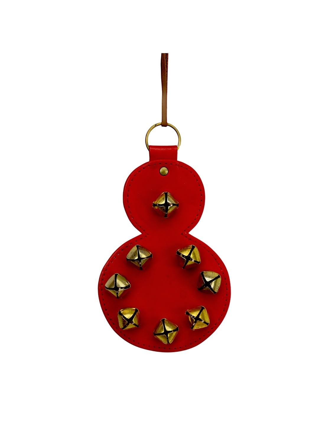 Hind Decor Red & Gold-Toned Iron Textured Christmas Snowman With Bells