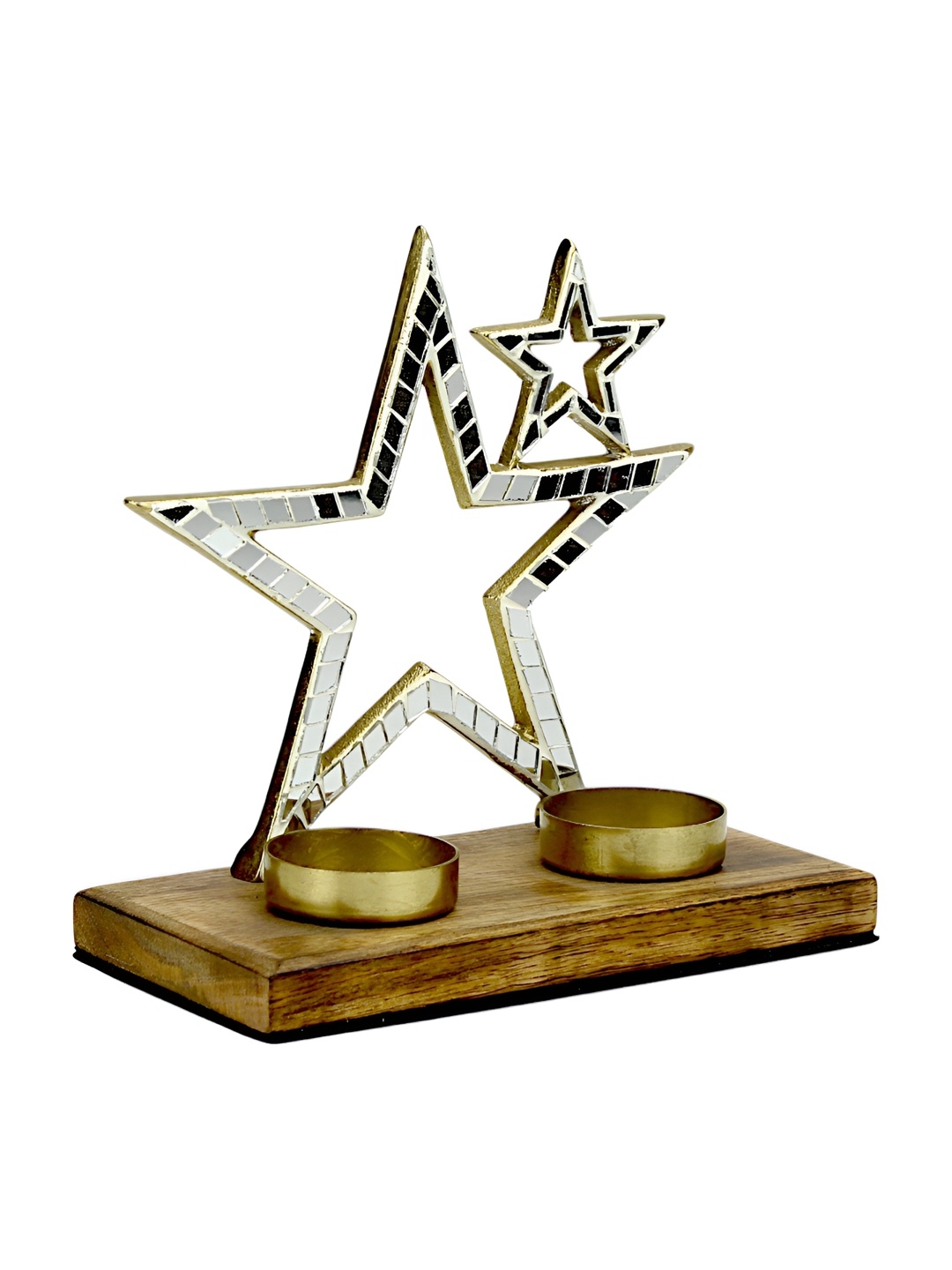 

Hind Decor Silver-Toned & Brown Textured Christmas Star-Shaped Candle Holder