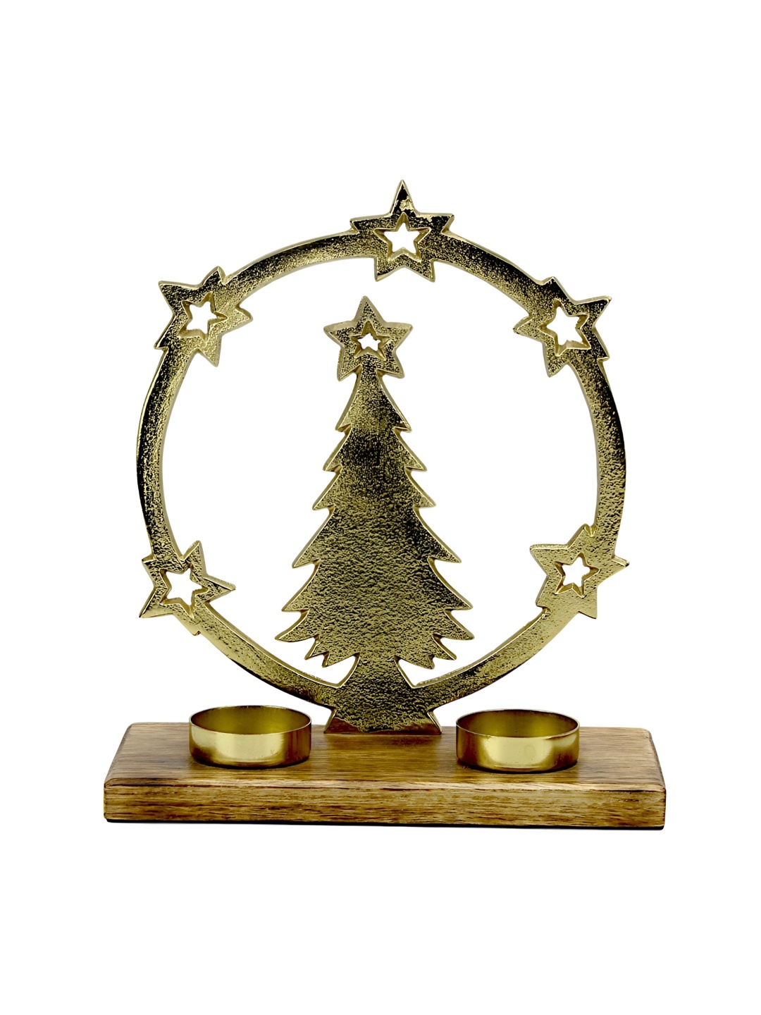 

Hind Decor Gold-Toned Aluminium Christmas Tree Candle Holder