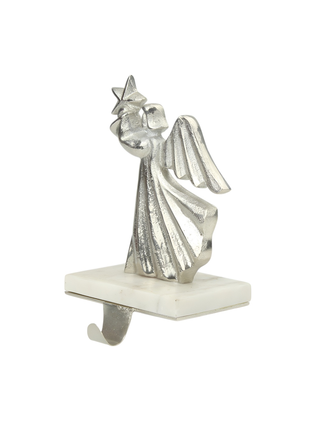 

Hind Decor Silver-Toned Angel Holding Star Stocking Holder
