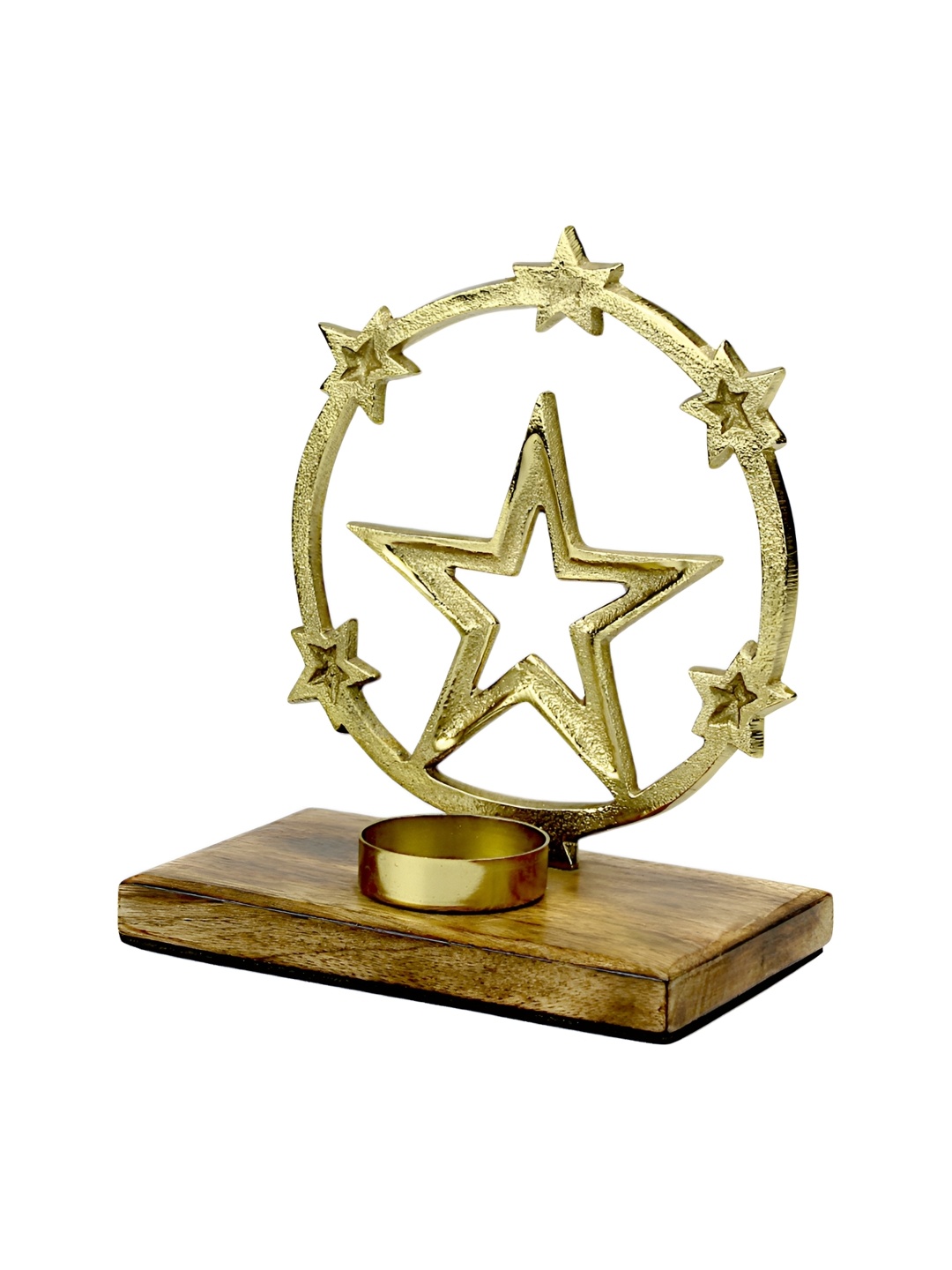 

Hind Decor Gold Toned Wooden Base Christmas Tree Candle Holder