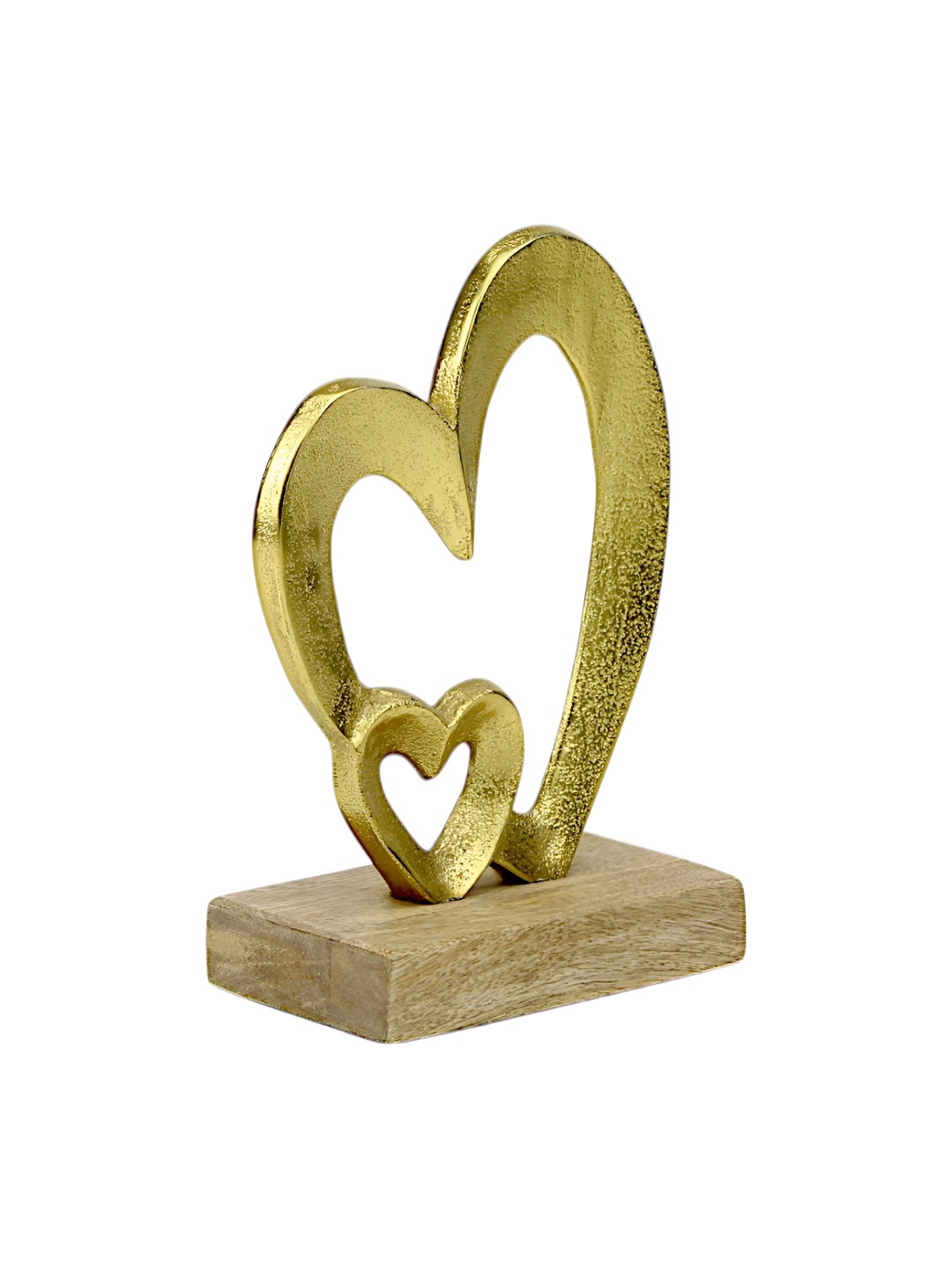 

Hind Decor Gold-Toned Textured Hearts On Wooden Base Showpiece