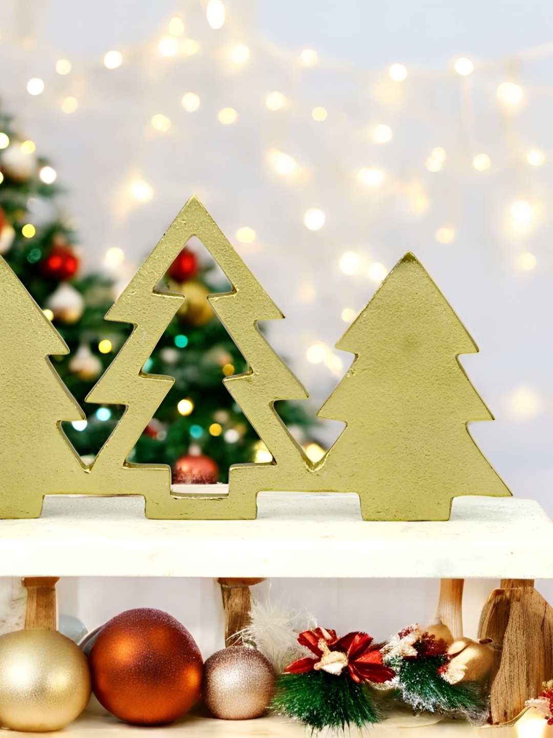 

Hind Decor Gold-Toned & White Christmas Trees Figurine On Marble Base Showpieces