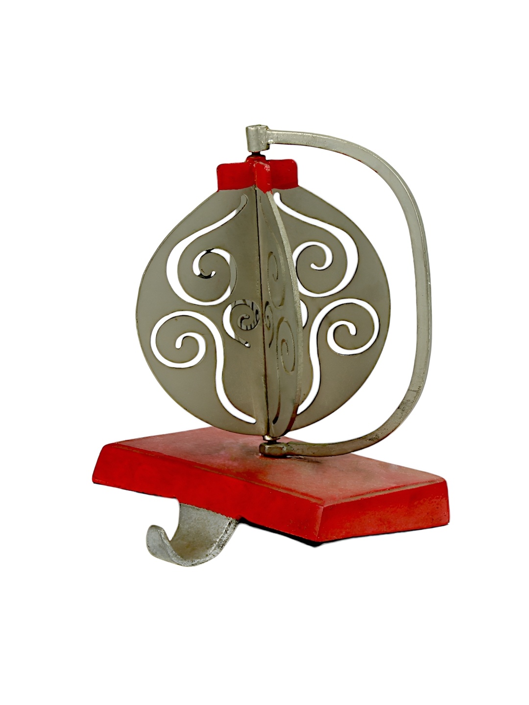 

Hind Decor Silver Toned & Red Metal Stocking Holder