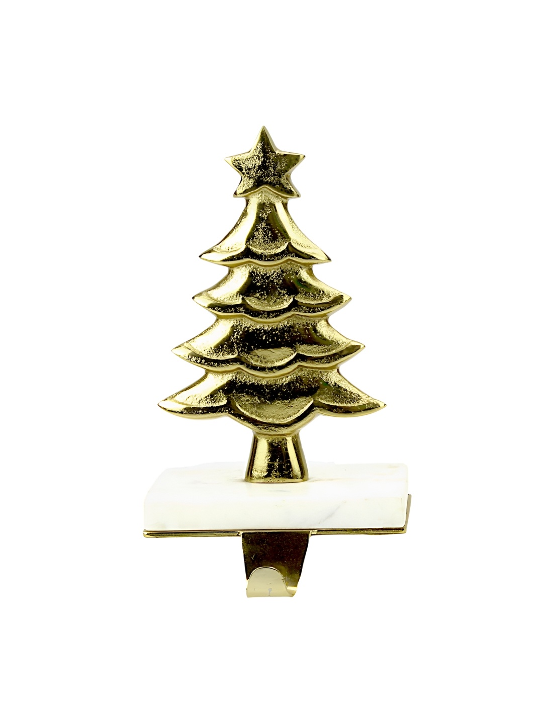 

Hind Decor Gold Toned Aluminum Christmas Tree Marble Base Stocking Holder