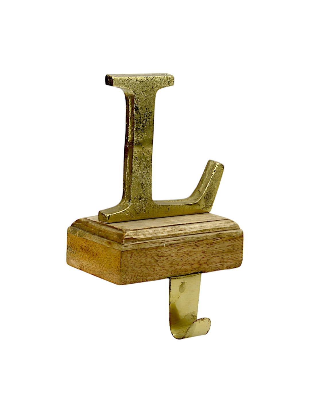 

Hind Decor Gold-Toned Aluminum 'L' Shape Wooden Base Stocking Holder