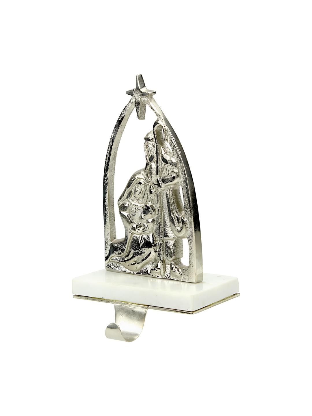 

Hind Decor Silver Toned Christmas Snowman on Marble Base Stocking Holder