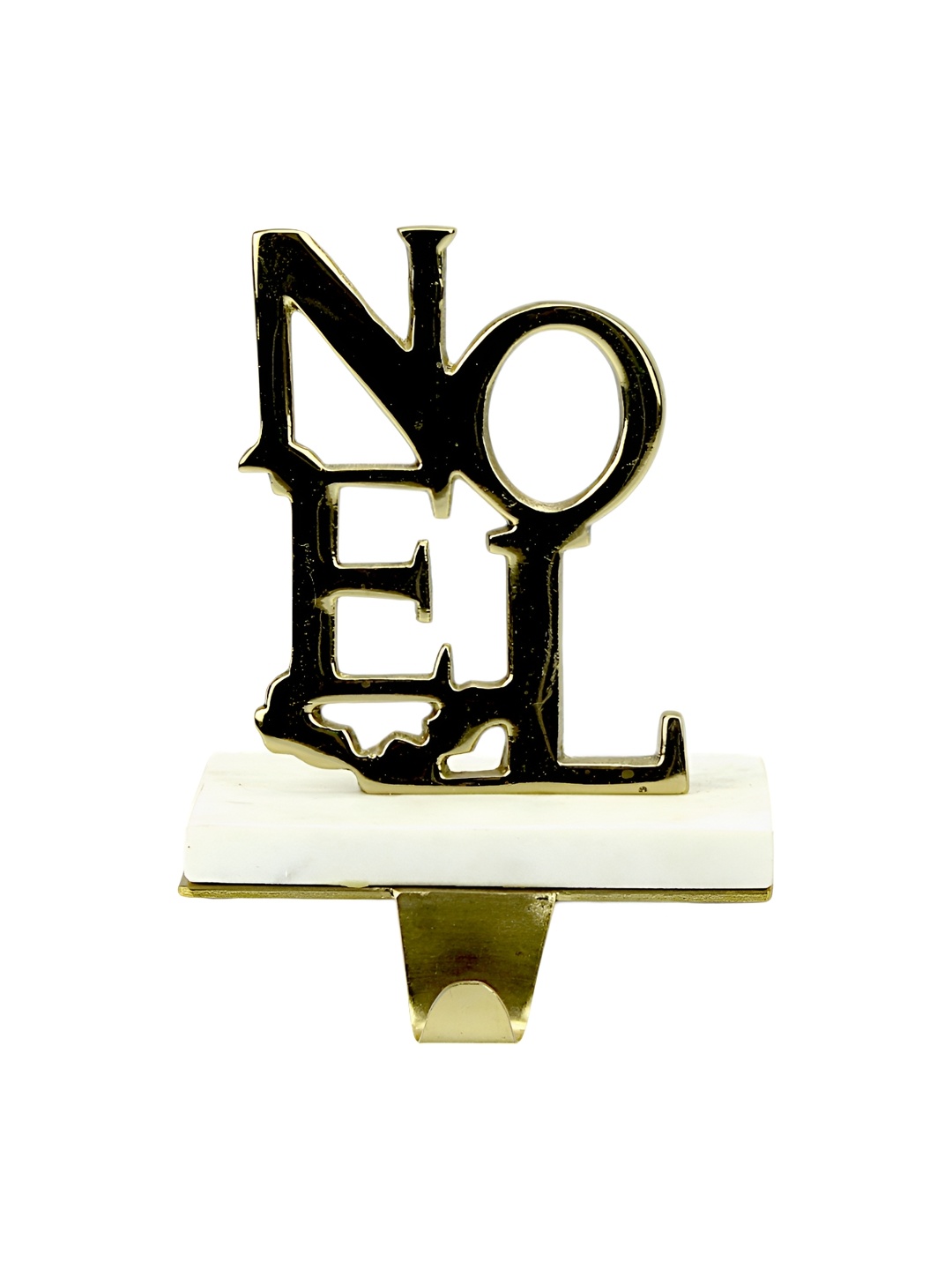 

Hind Decor Gold Toned "NOEL" Letters Marble Base Stocking Holder