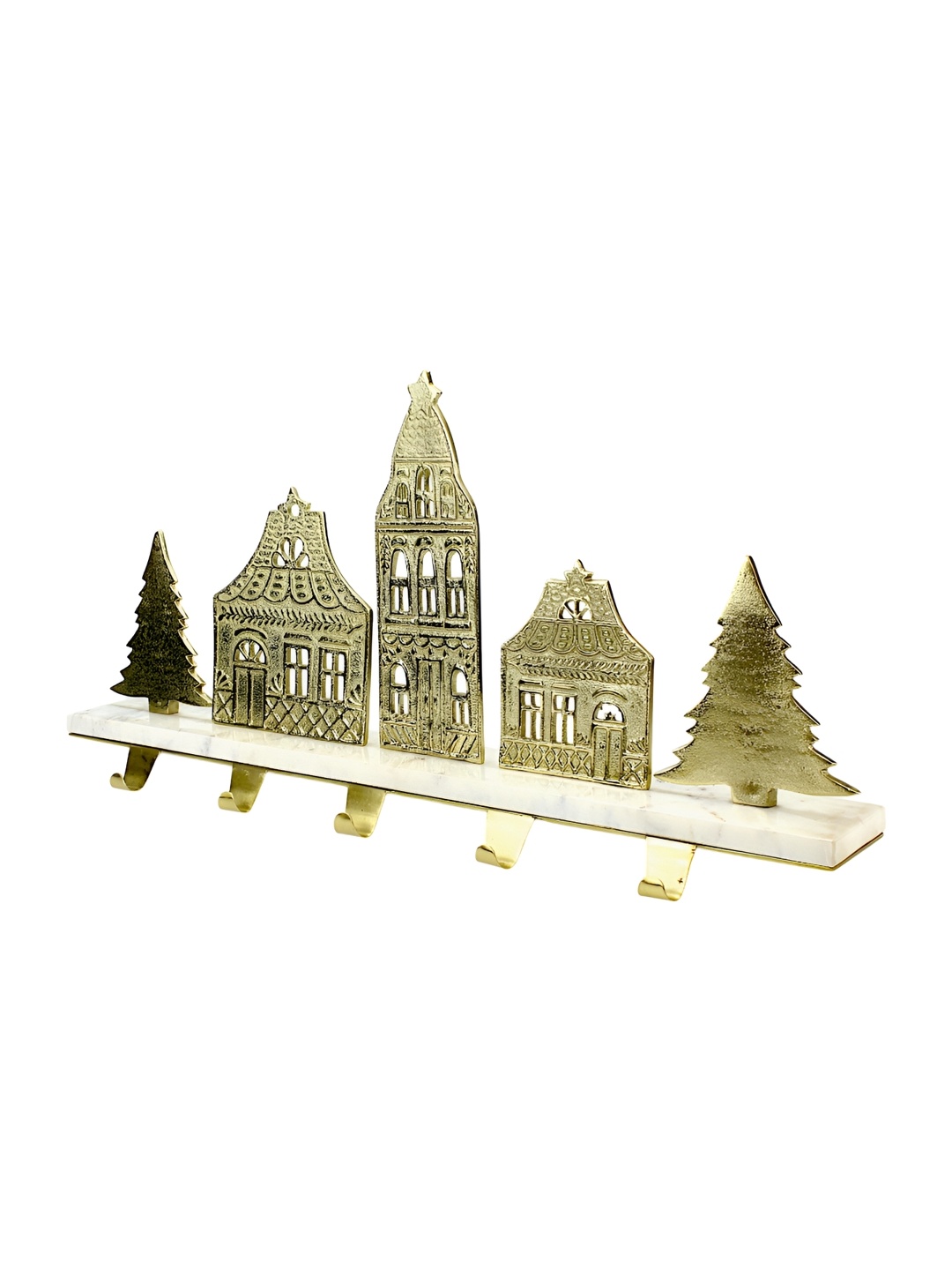 

Hind Decor Gold Toned Christmas Home Stocking Holder On Marble Base Hooks & Holders