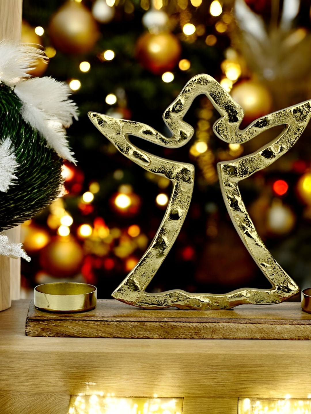 

Hind Decor Gold Toned Christmas Angelic Shaped Candle Holder