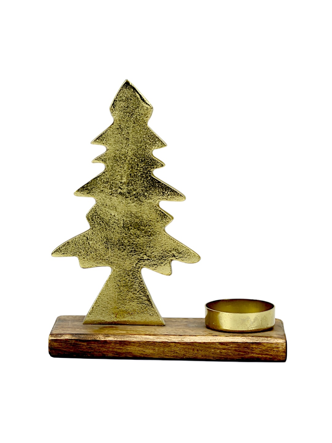 

Hind Decor Gold Toned Christmas Tree Figurine On Wooden Base