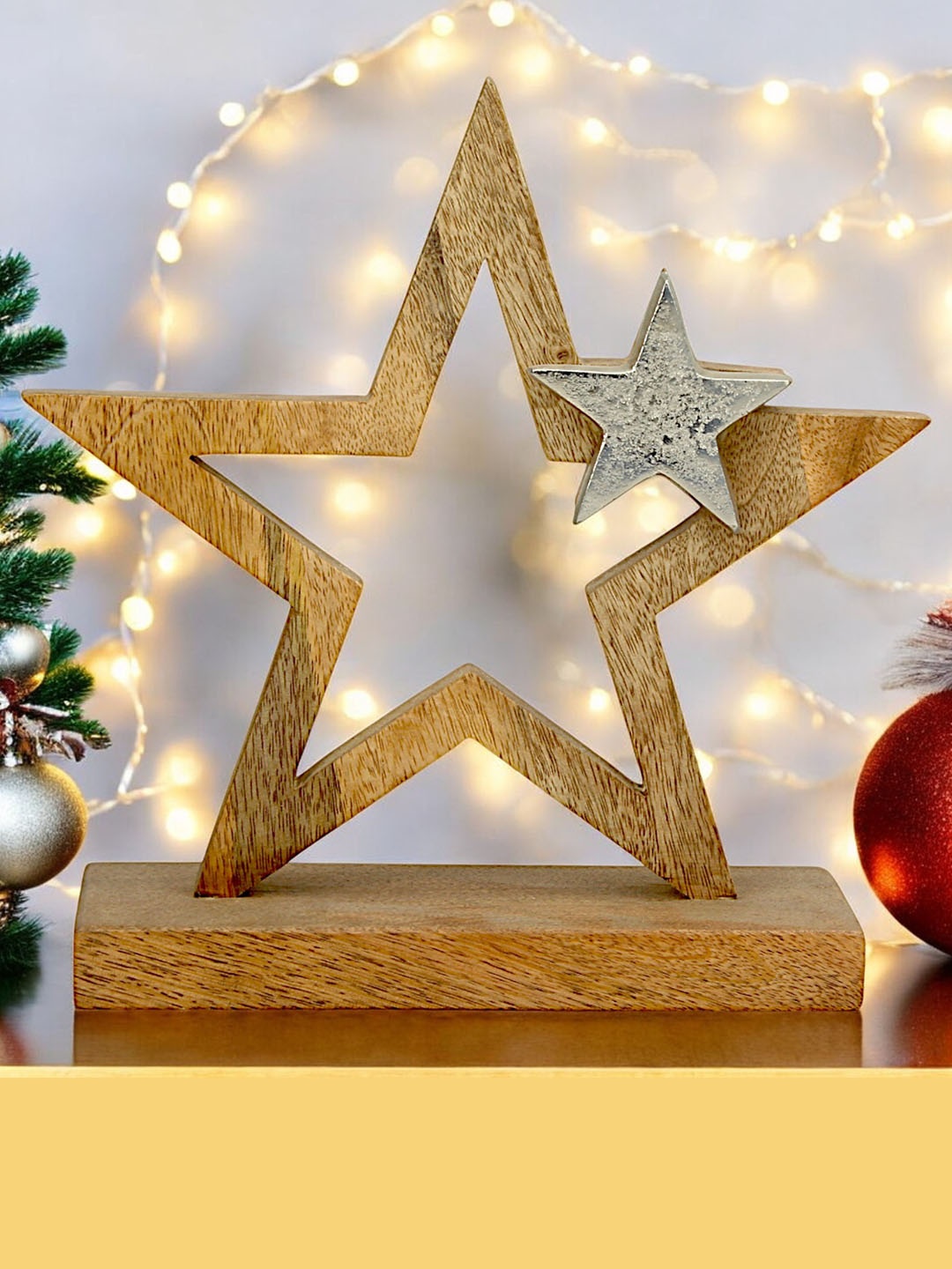 

Hind Decor Brown and Silver-Toned Aluminium Christmas Star Base Curio Showpiece