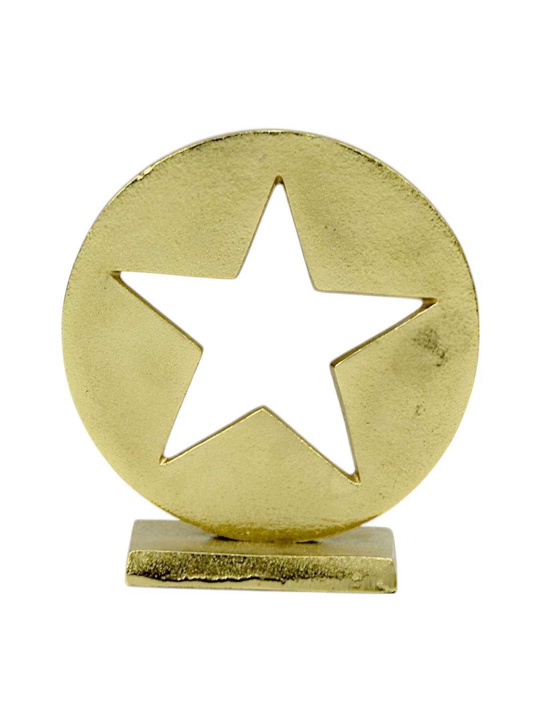 

Hind Decor Gold Toned Hollow Star Circle Wooden Base Showpiece