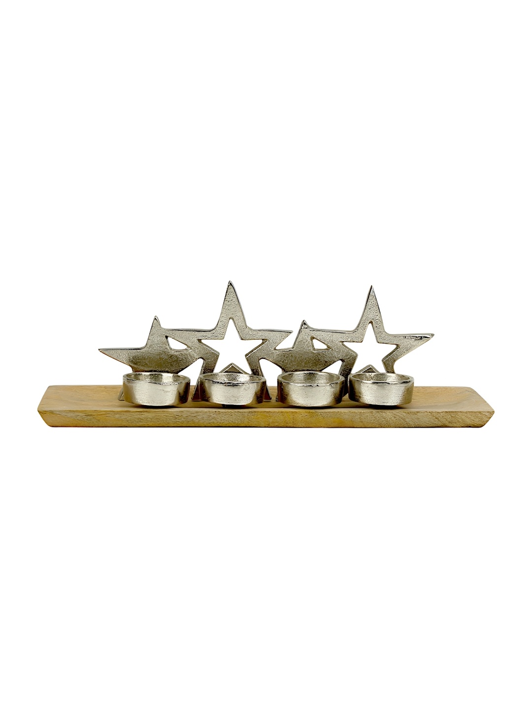

Hind Decor Silver-Toned Christmas Star 4-Jointed Aluminum Candle Holder