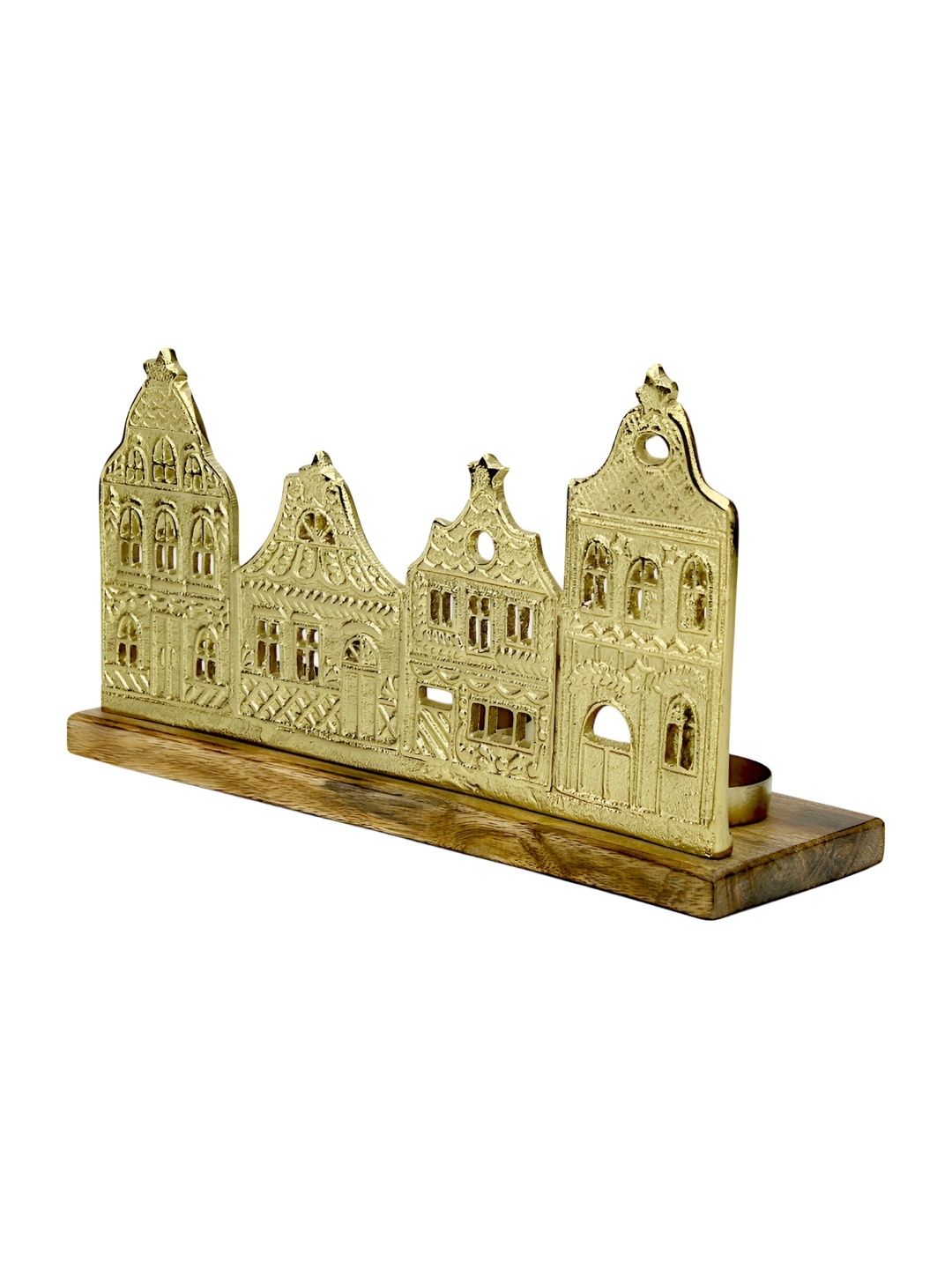 

Hind Decor Gold Toned & Brown Christmas Castle On Wooden Base Showpiece