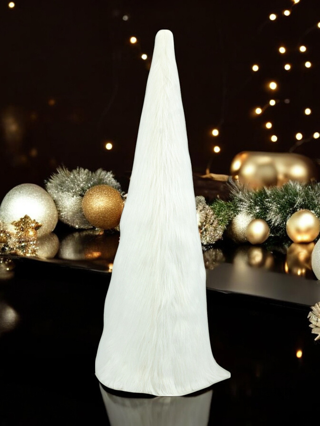 

Hind Decor White Metallic Christmas Decorative Cone Curio Showpiece