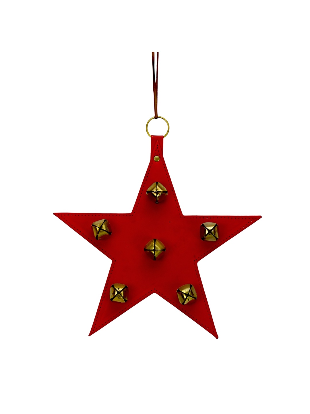 

Hind Decor Red & Gold-Toned Iron Hanging Christmas Star With Bells Festive Decor