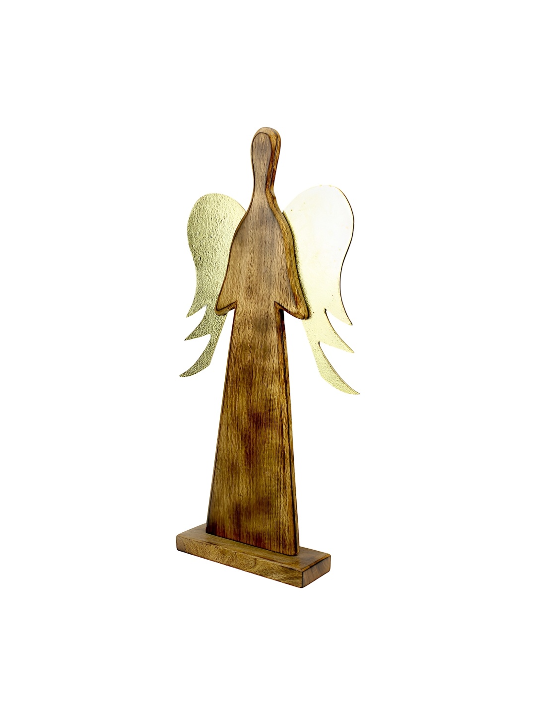 

Hind Decor Gold-Toned & Brown Angel With Aluminum Wings on Wooden Base Showpiece