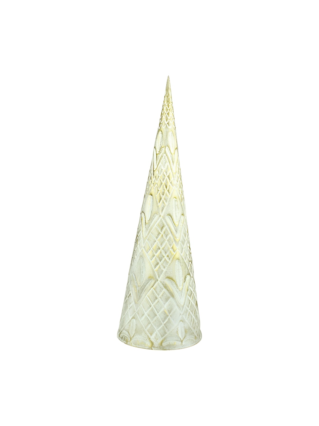 

Hind Decor White and Gold-Toned Metallic Christmas Decorative Cone Curio Showpiece