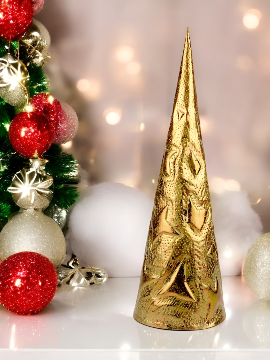 

Hind Decor Gold Toned Metallic Decorative Christmas Cone
