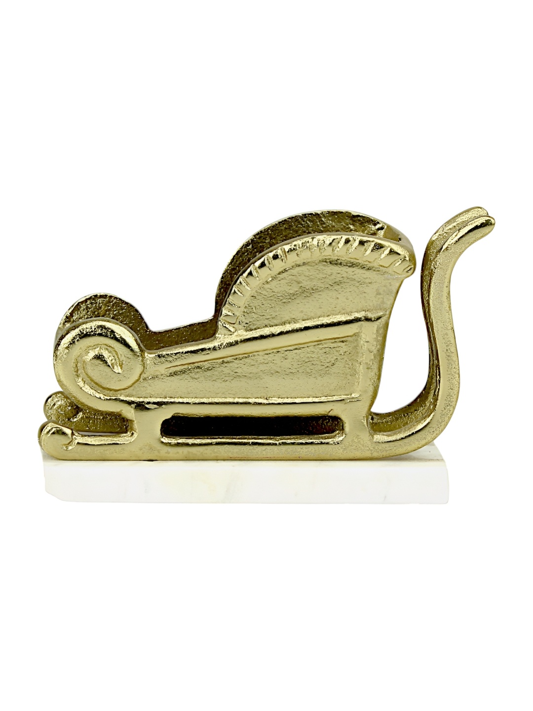 

Hind Decor Gold Toned Aluminium Christmas Buggy Figurine on Marble Base Showpiece