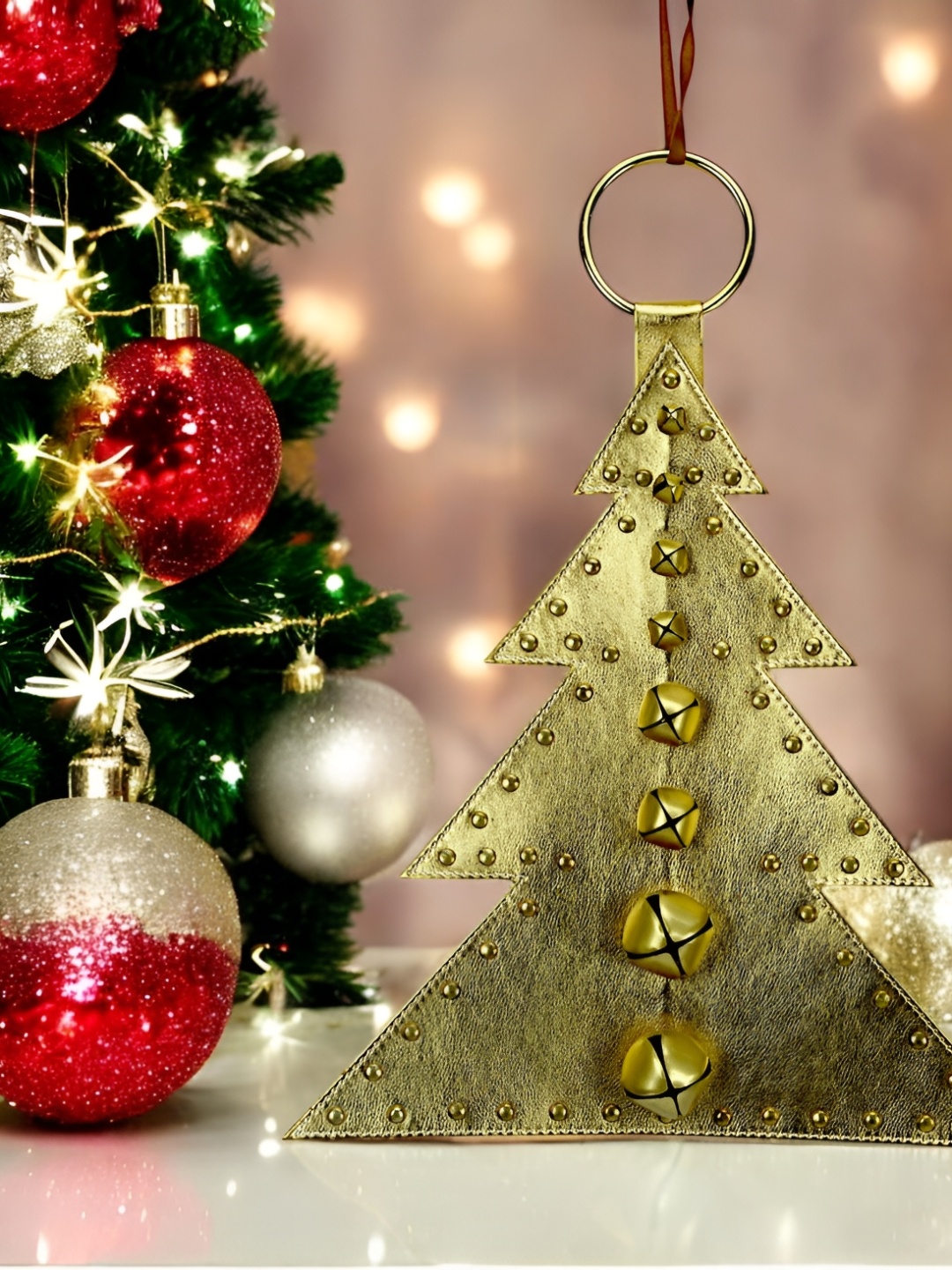 

Hind Decor Gold-Toned Textured Iron Handcrafted Christmas Tree With Bells