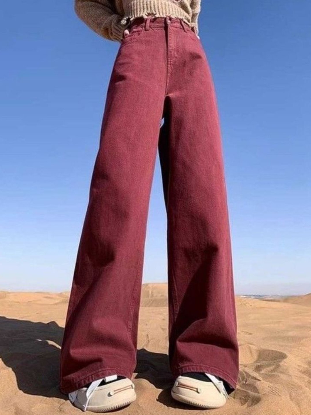

StyleCast Women Mid-Rise Wide Leg Jeans, Red
