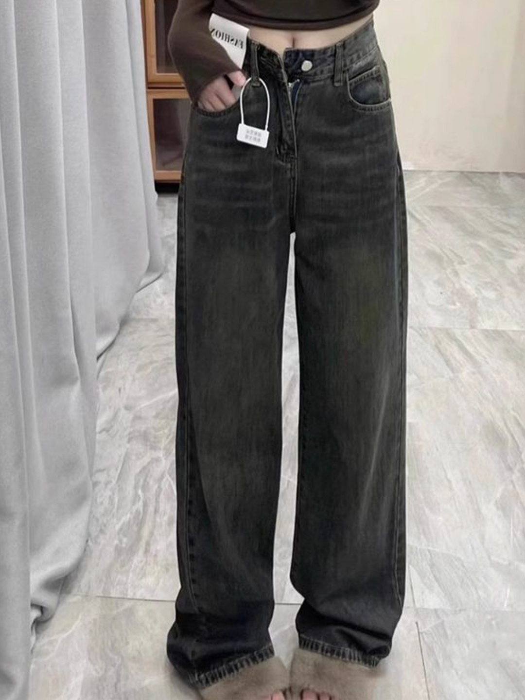 

StyleCast Women Mid-Rise Cotton Baggy Jeans, Grey