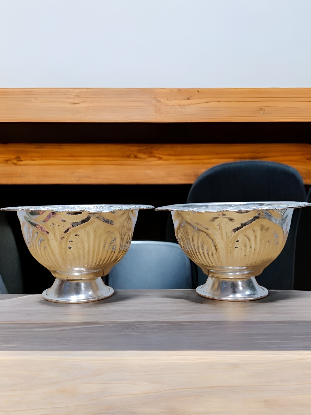 

Sigaram Pooja Articles Silver-Toned 2 Pieces Textured Kum Kum Cups