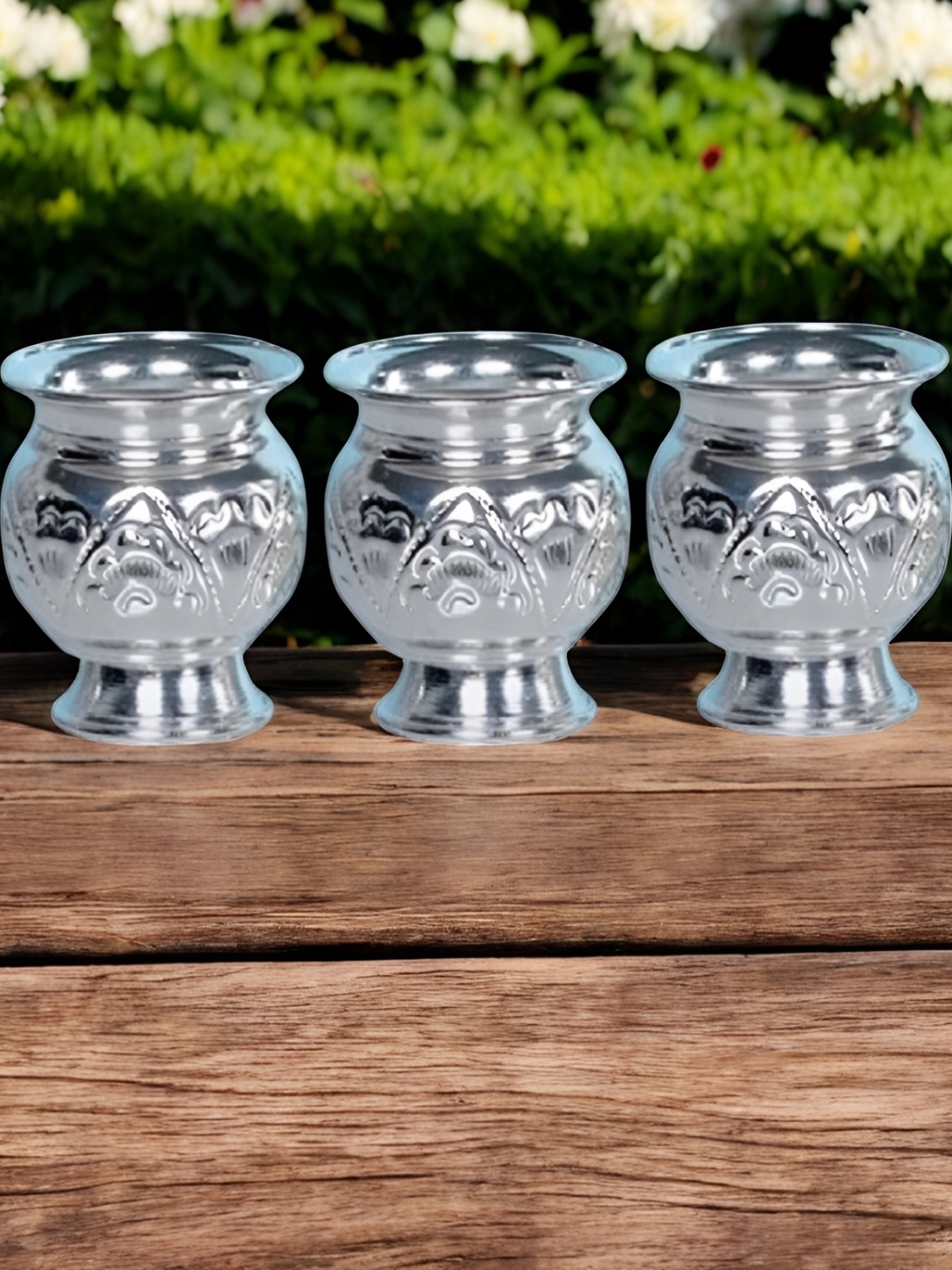 

Sigaram Silver-Toned 3 Pieces German Silver Kum Kum Cup