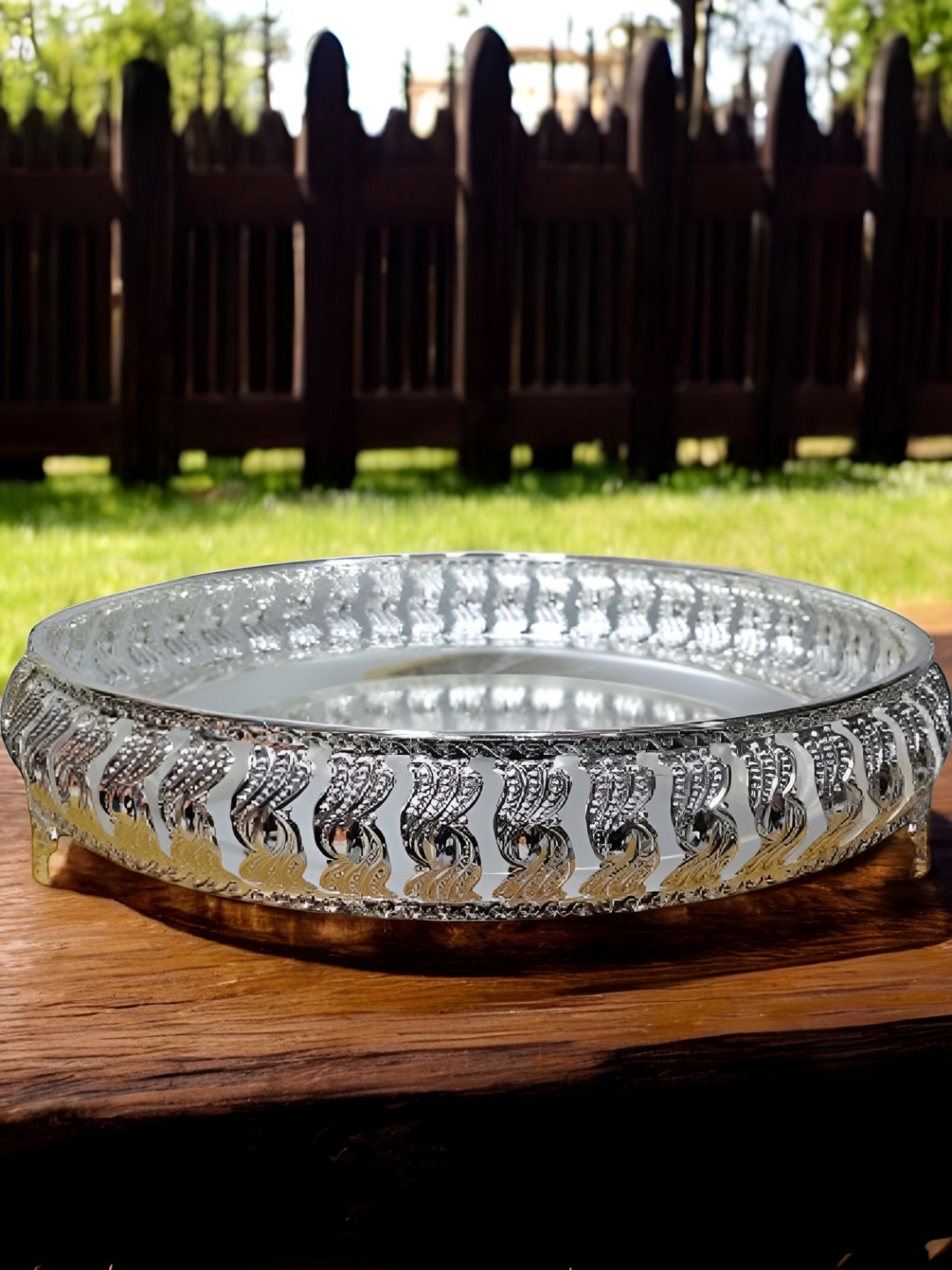

Sigaram Pooja Articles Silver-Toned Round Pooja Tray