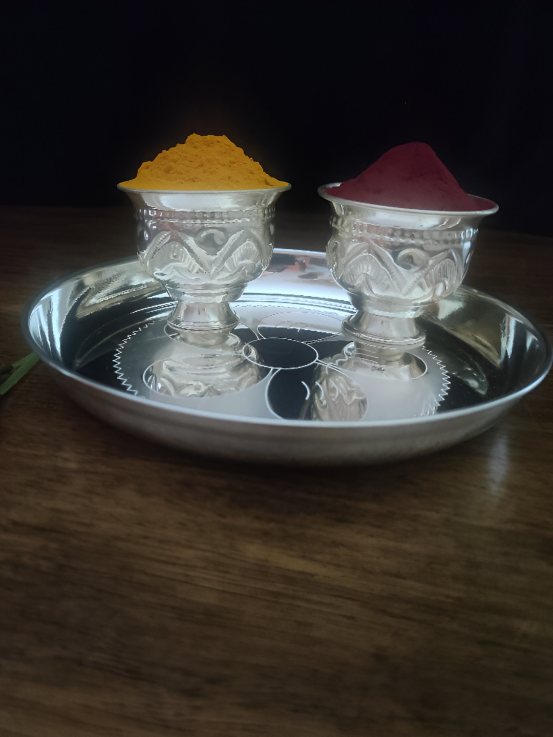 

Sigaram Pooja Articles Silver-Toned German Silver Plate & 2 Pieces Kum Kum Cup