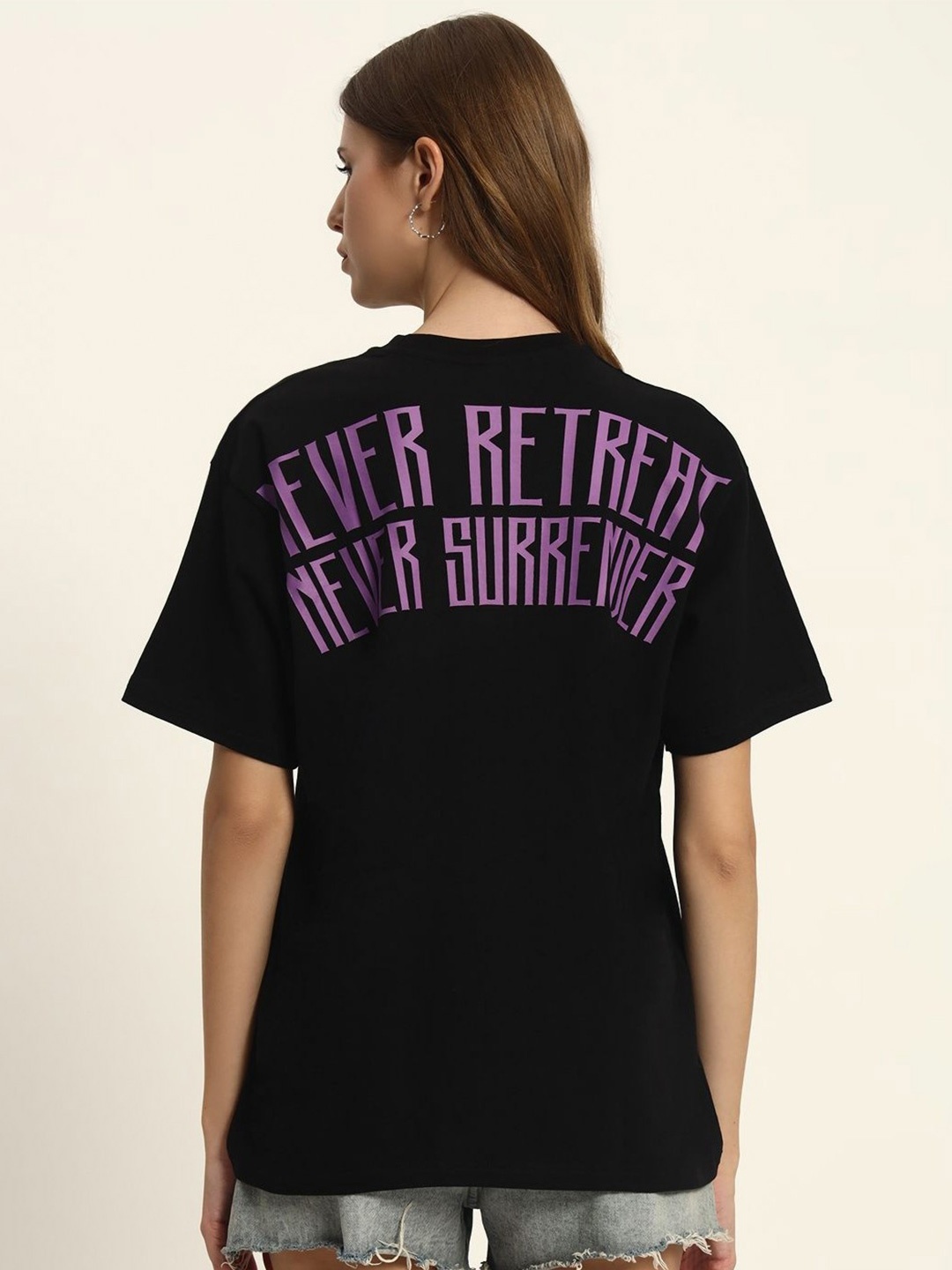 

Anax Aesthetics Women Typography Printed Round Neck Cotton Oversized T-shirt, Black