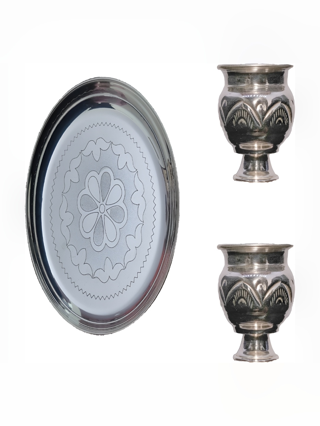 

Sigaram 3 Pieces German Silver Plate & Kum Kum Cups