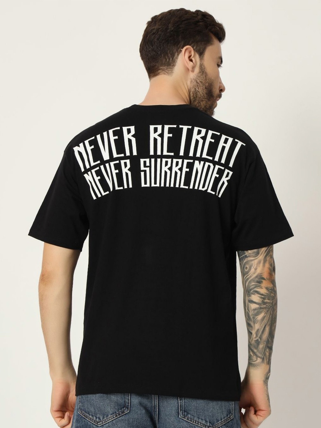 

Anax Aesthetics Men Typography Printed Round Neck Cotton Oversized T-shirt, Black