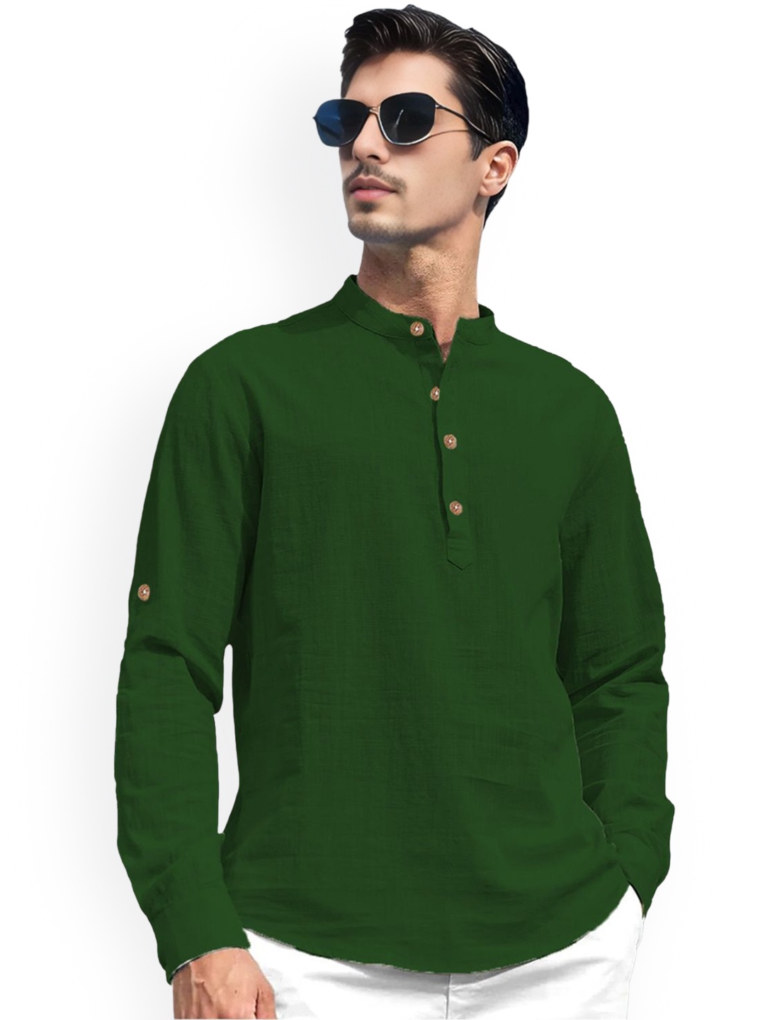 

Vida Loca Mandarin Collar Pure Cotton Straight Kurta, Sea green