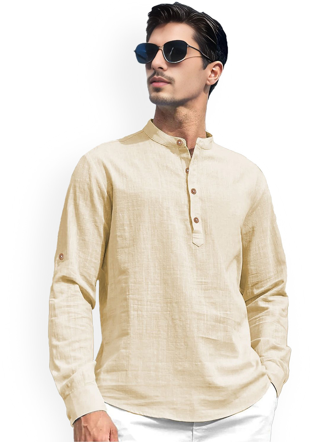 

Vida Loca Mandarin Collar Pure Cotton Straight Kurta, Beige