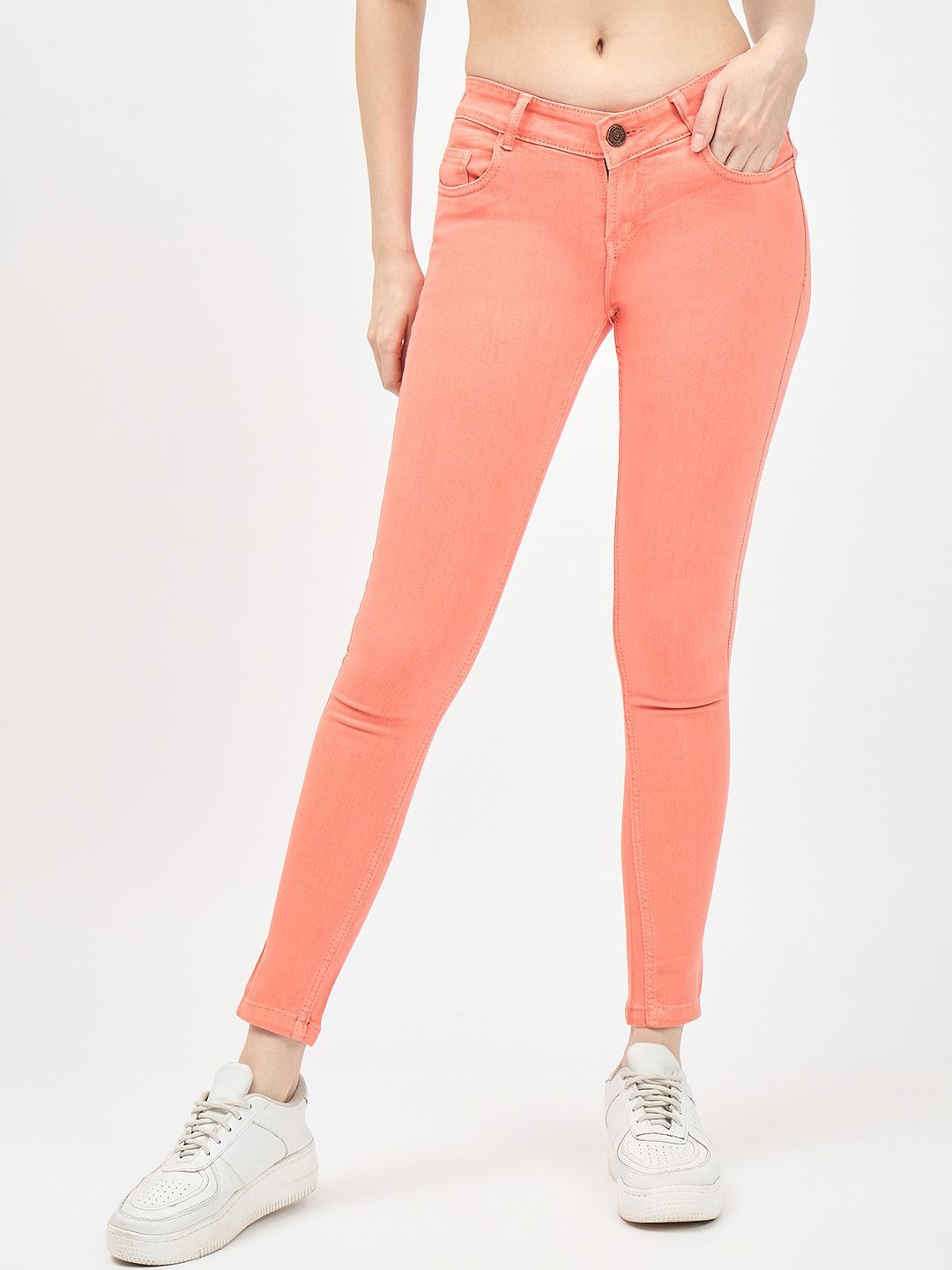 

Novio Women Lean Slim Fit Low-Rise Stretchable Jeans, Peach