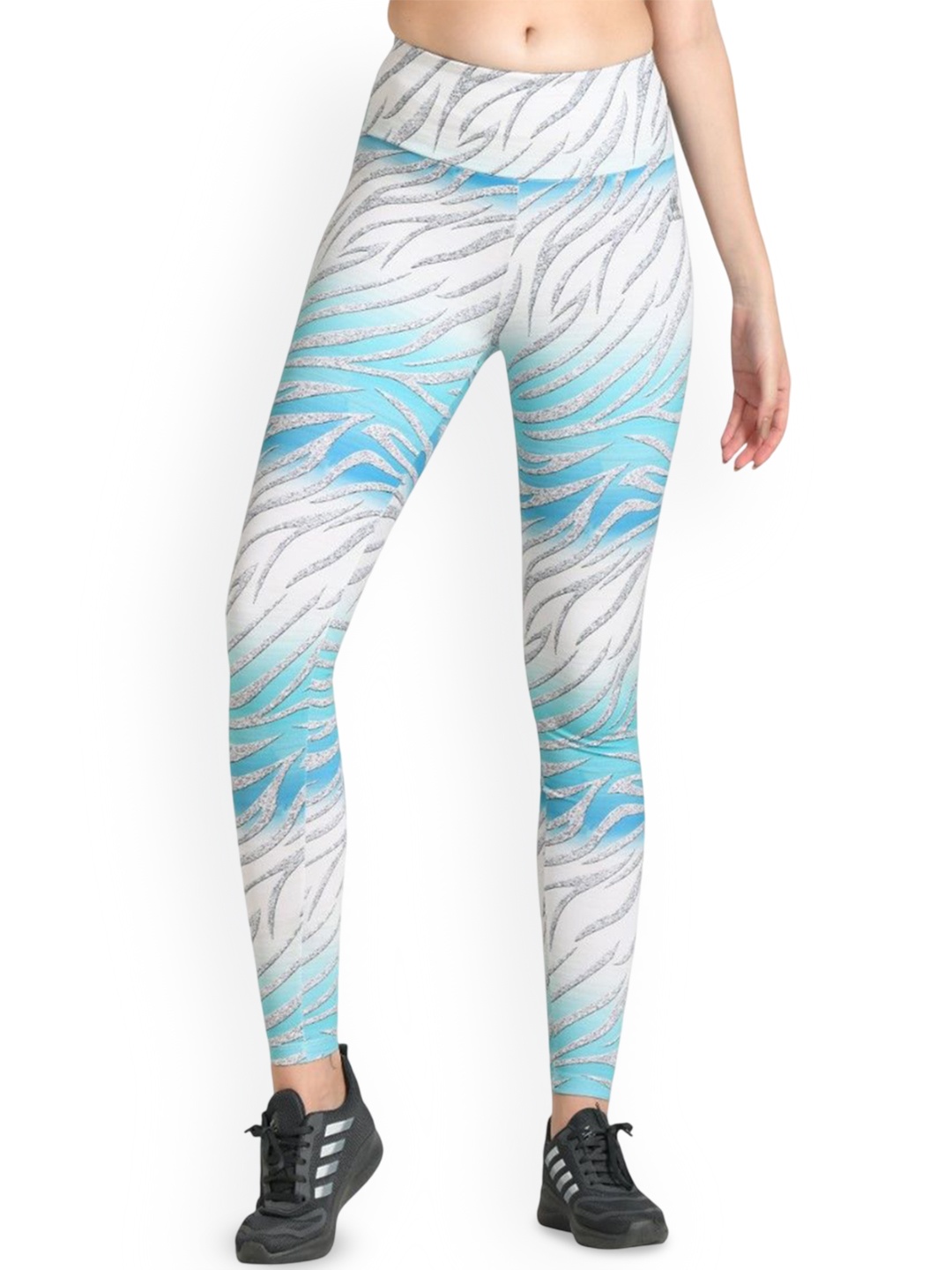 

LAASA SPORTS Women Printed Skinny Fit Dri-FIT Sports Tights, Blue