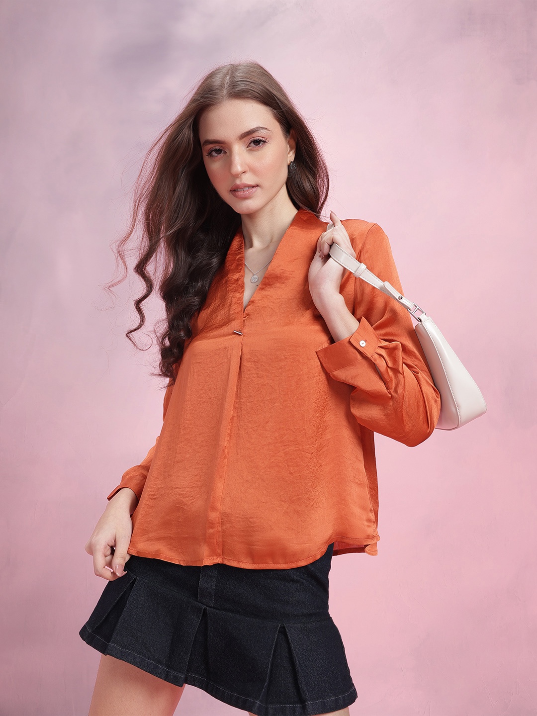 

DressBerry Solid Top with Pleated Detail, Rust