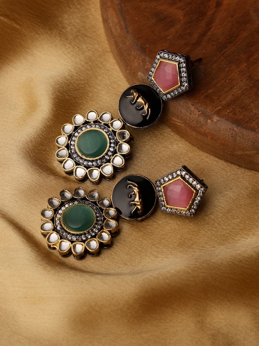 

VENI 18K Gold-Plated Kundan Studded Contemporary Shaped Drop Earrings