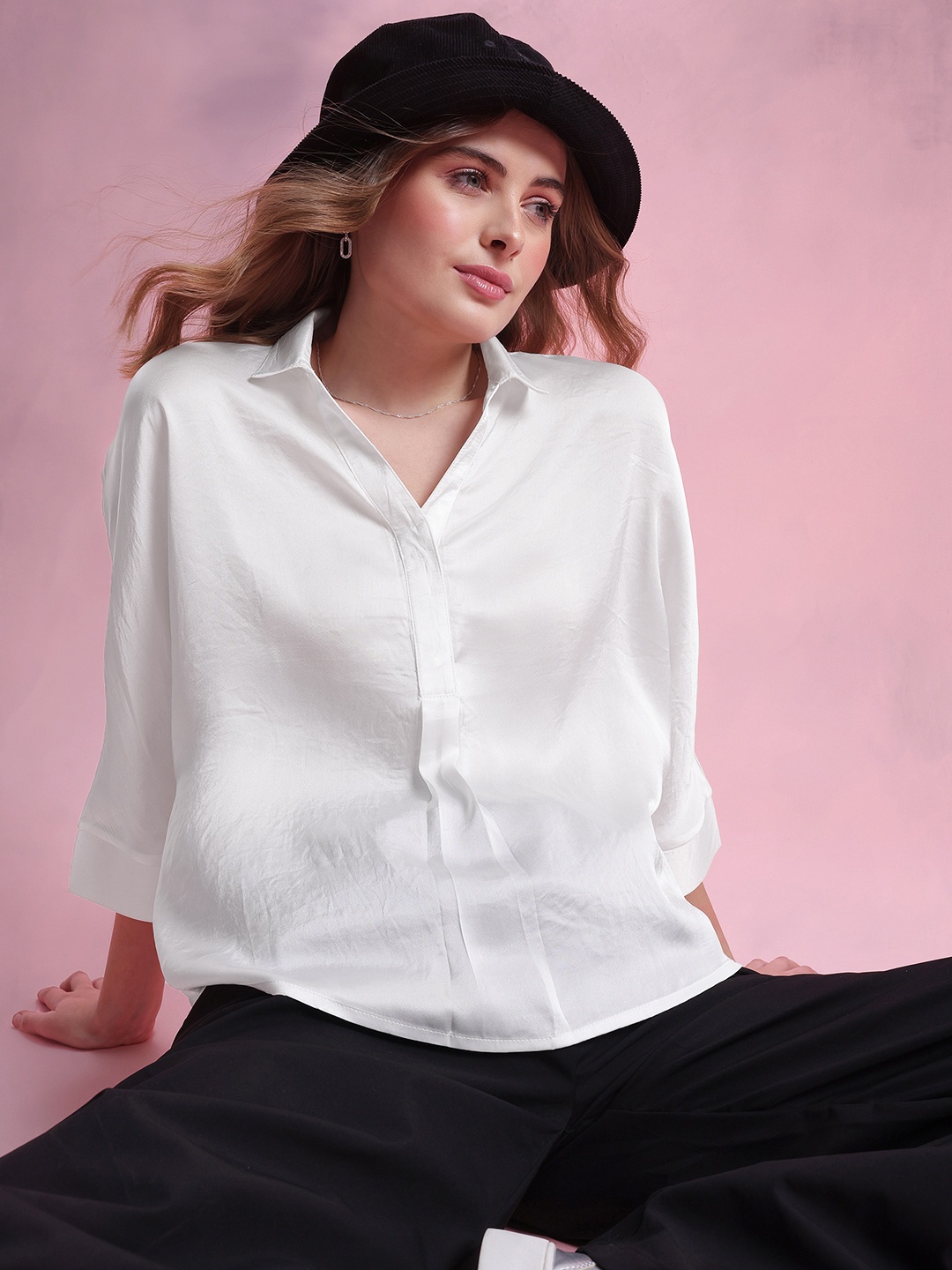 

DressBerry Extended Sleeves Shirt Style Top, White