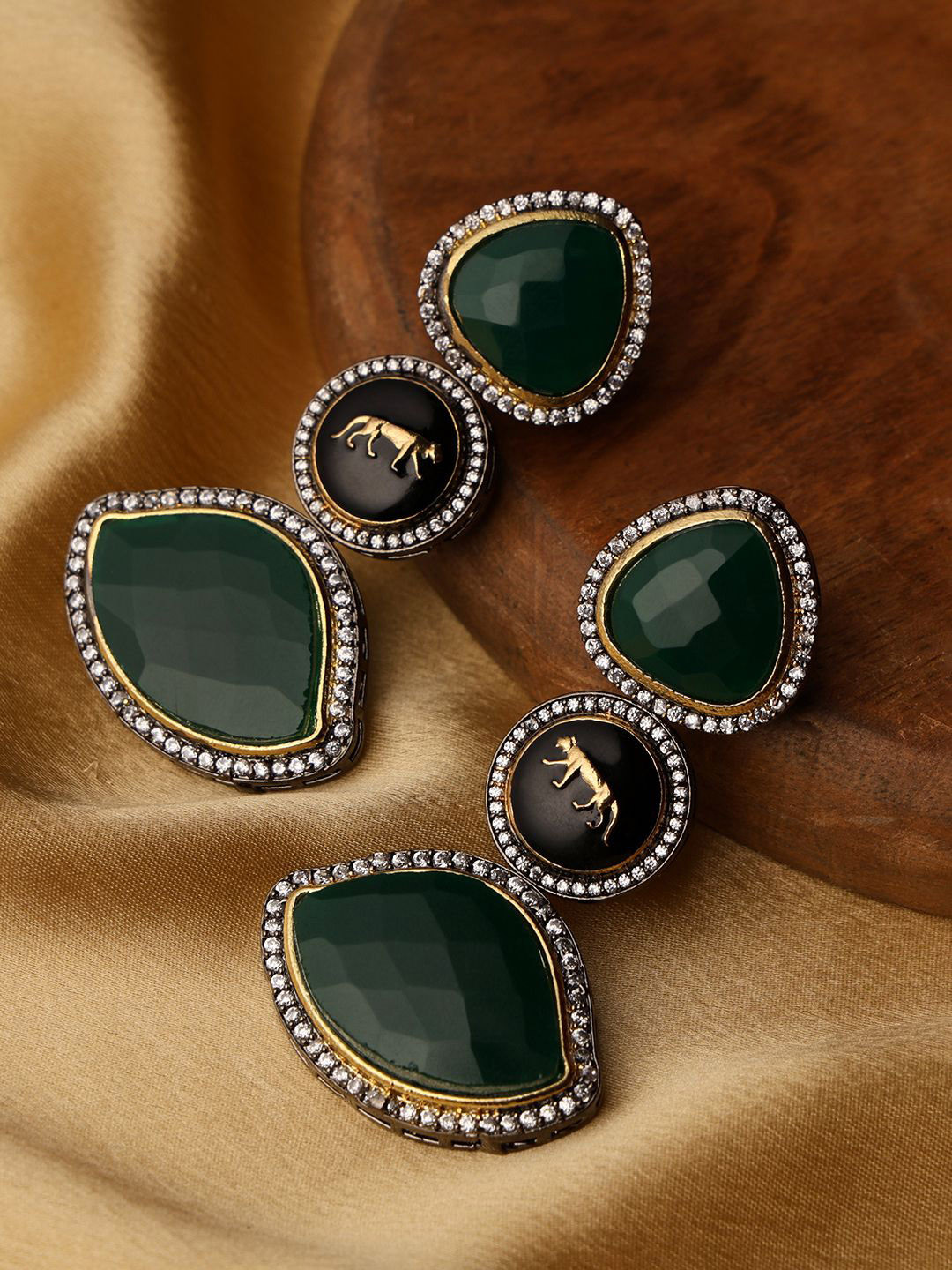 

VENI 18K Gold Plated Artificial Stones Studded Contemporary Drop Earrings, Green