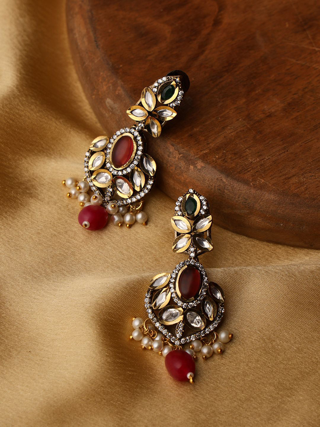 

VENI 18k Gold-Plated Artificial Stones Studded Contemporary Shaped Drop Earrings